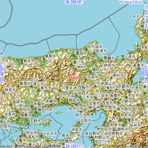 Topographic map of Asago