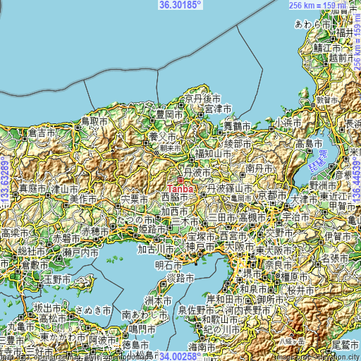 Topographic map of Tanba