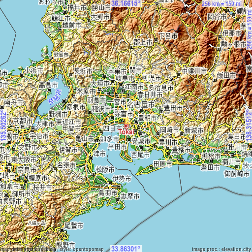 Topographic map of Tōkai
