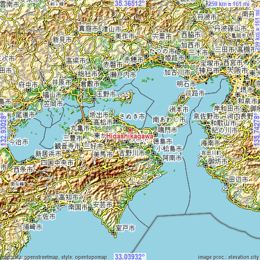 Topographic map of Higashikagawa