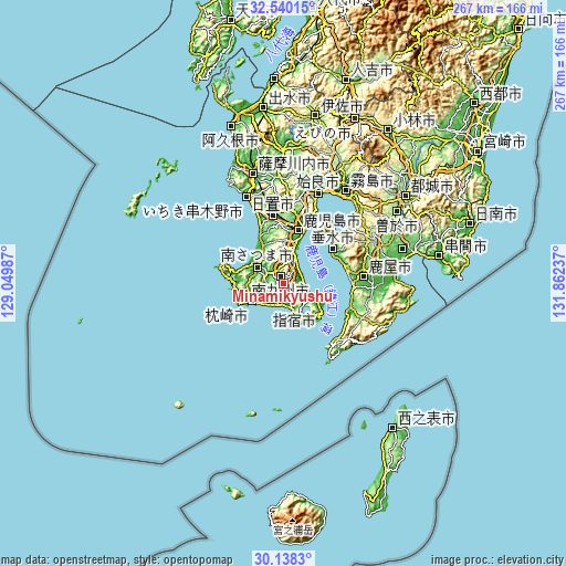 Topographic map of Minamikyushu