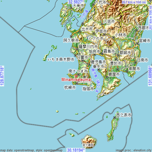 Topographic map of Minamisatsuma