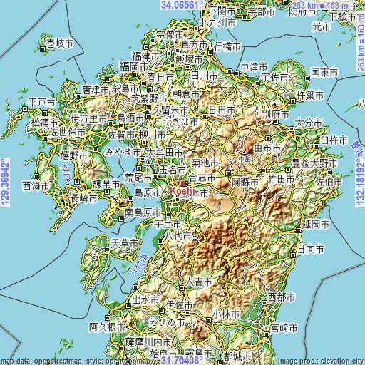 Topographic map of Kōshi