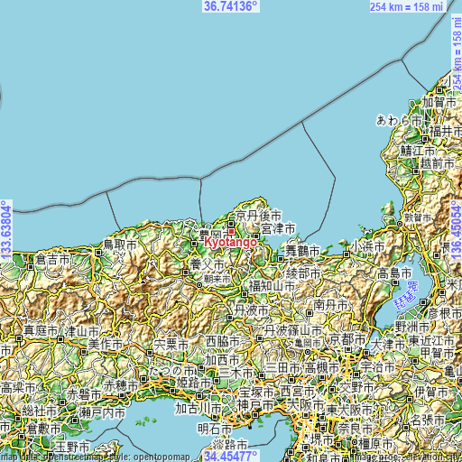 Topographic map of Kyōtango