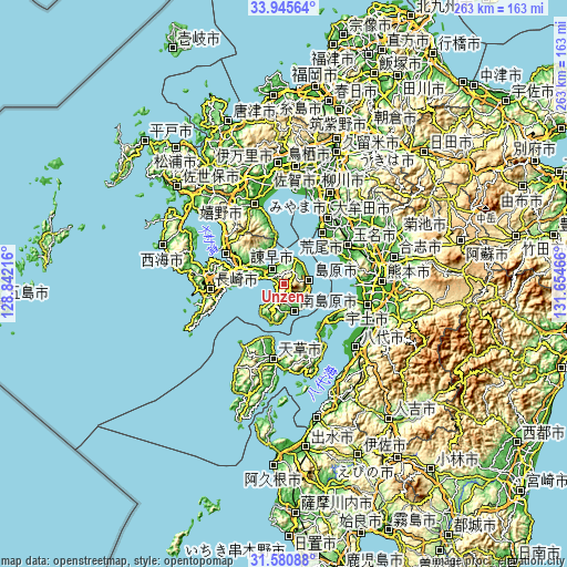 Topographic map of Unzen