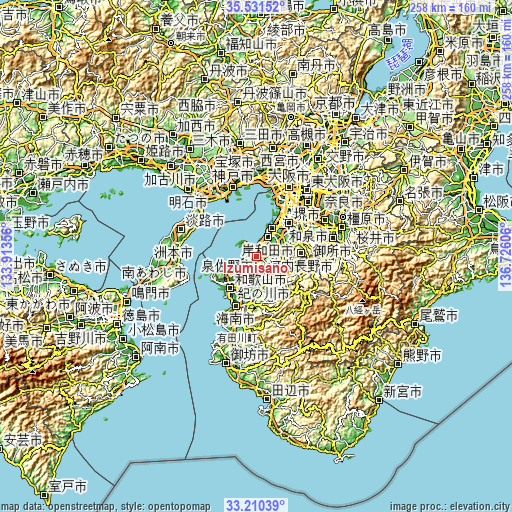 Topographic map of Izumisano