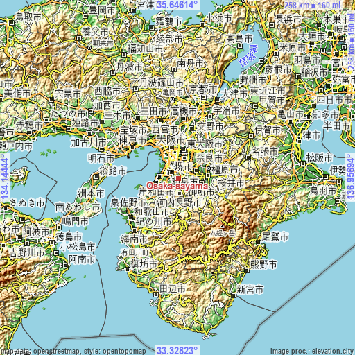 Topographic map of Ōsaka-sayama