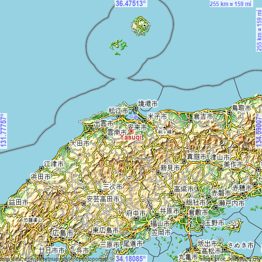 Topographic map of Yasugi