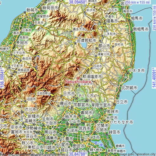 Topographic map of Nasushiobara