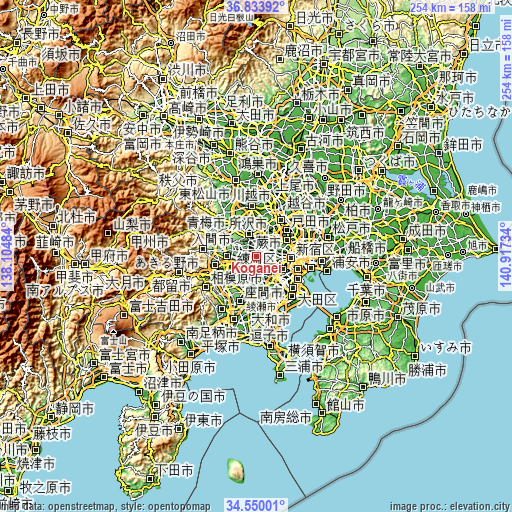 Topographic map of Koganei