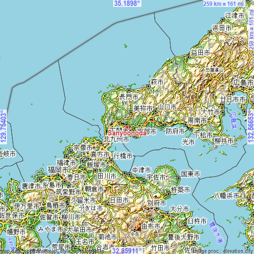 Topographic map of Sanyōonoda