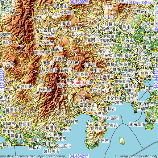 Topographic map of Fuefuki