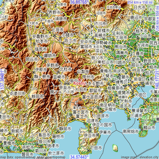 Topographic map of Kōshū