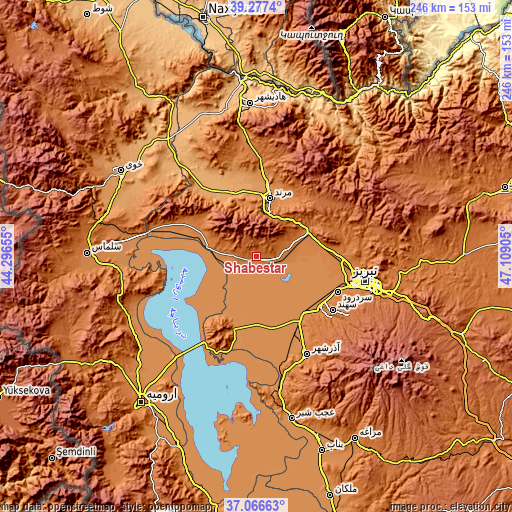 Topographic map of Shabestar