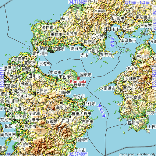Topographic map of Kunisaki