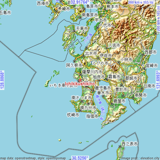 Topographic map of Ichikikushikino