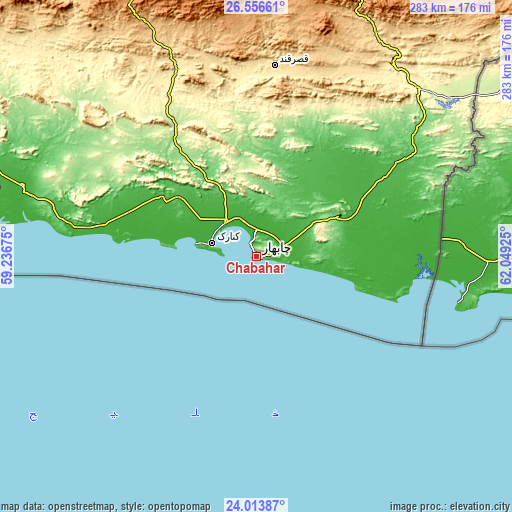 Topographic map of Chabahar