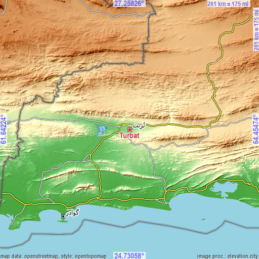 Topographic map of Turbat