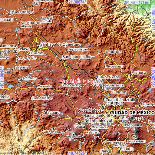 Topographic map of San Martín Ejido