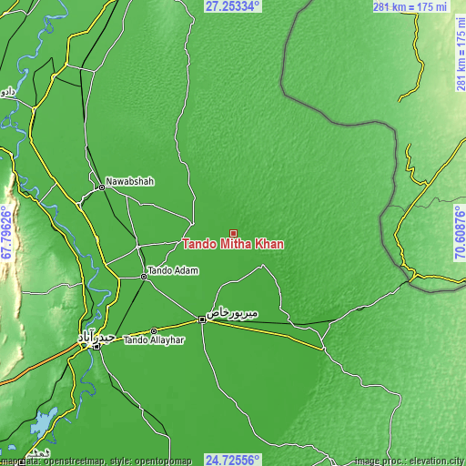 Topographic map of Tando Mitha Khan