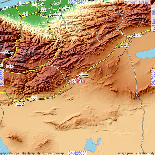 Topographic map of Semnan