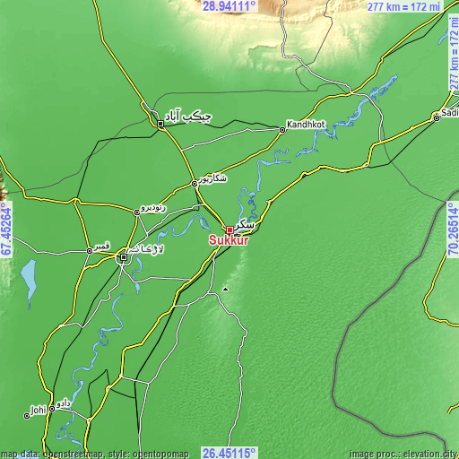 Topographic map of Sukkur