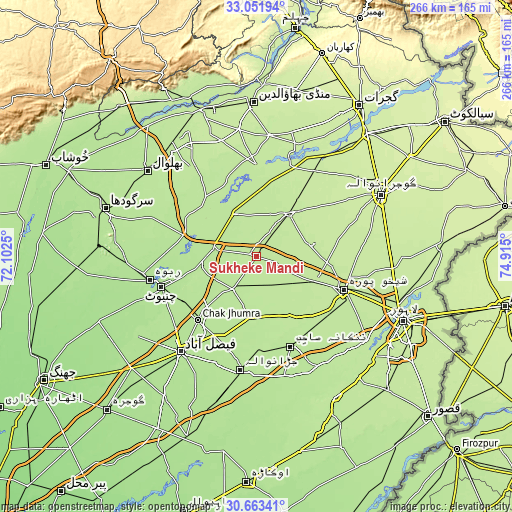 Topographic map of Sukheke Mandi