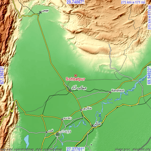 Topographic map of Sohbatpur
