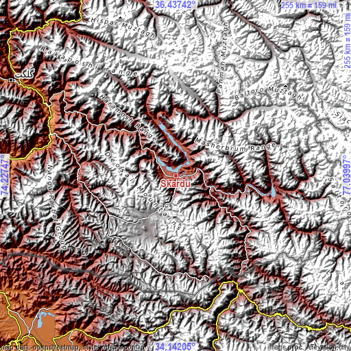 Topographic map of Skardu