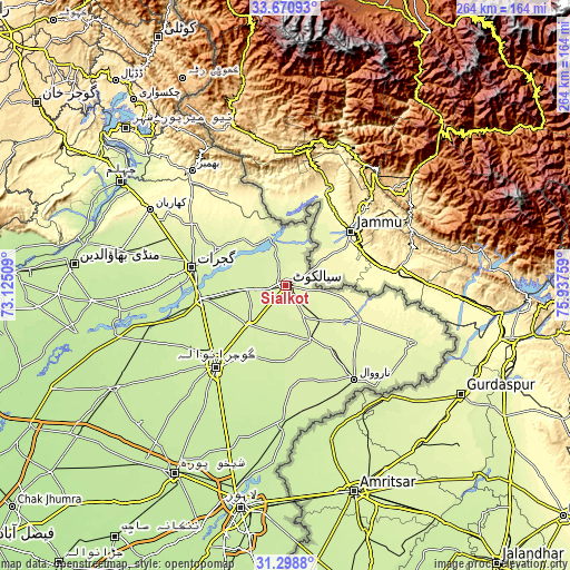 Topographic map of Sialkot