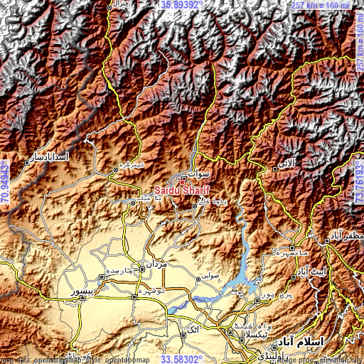 Topographic map of Saidu Sharif