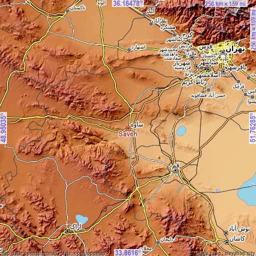 Topographic map of Sāveh