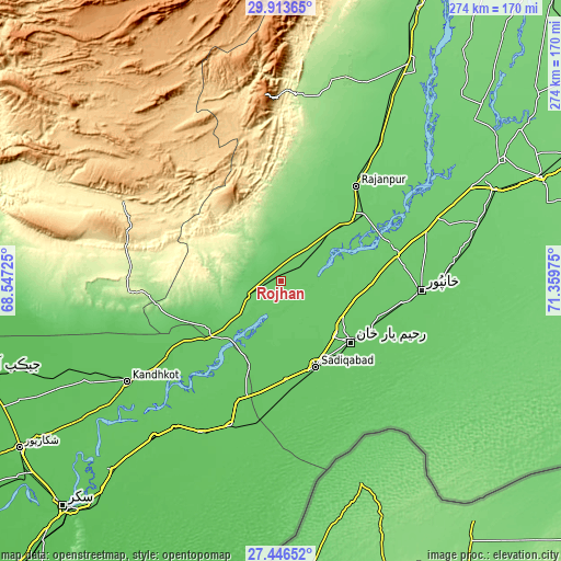 Topographic map of Rojhan