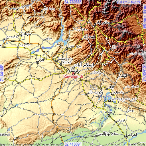 Topographic map of Rawalpindi