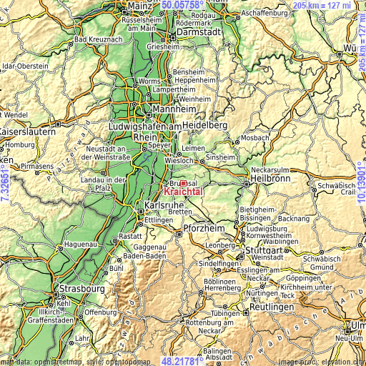 Topographic map of Kraichtal