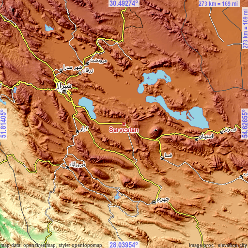 Topographic map of Sarvestān