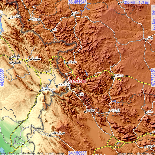 Topographic map of Sarvābād