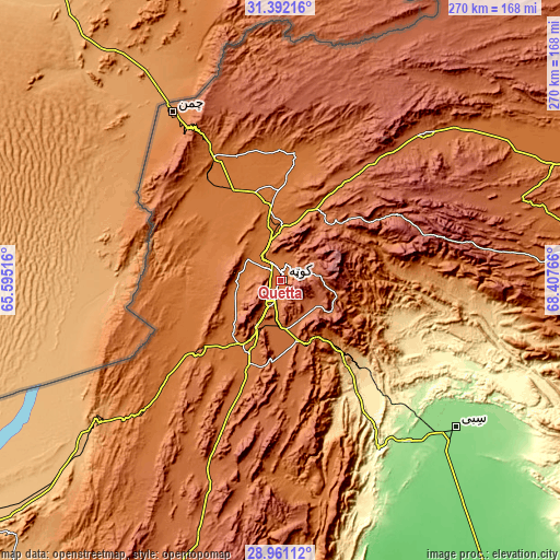 Topographic map of Quetta