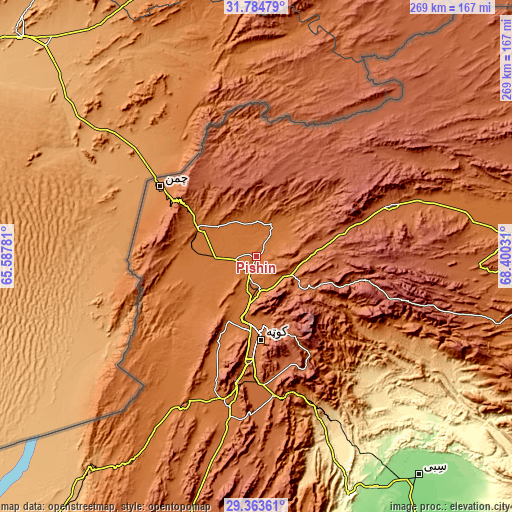 Topographic map of Pishin