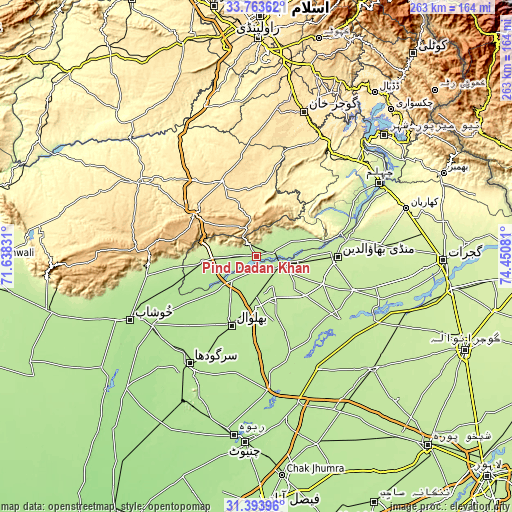 Topographic map of Pind Dadan Khan