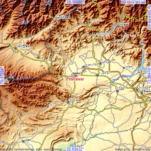 Topographic map of Peshawar