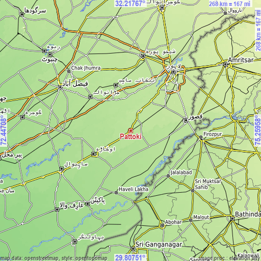 Topographic map of Pattoki