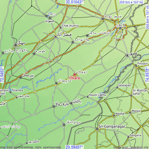 Topographic map of Okara