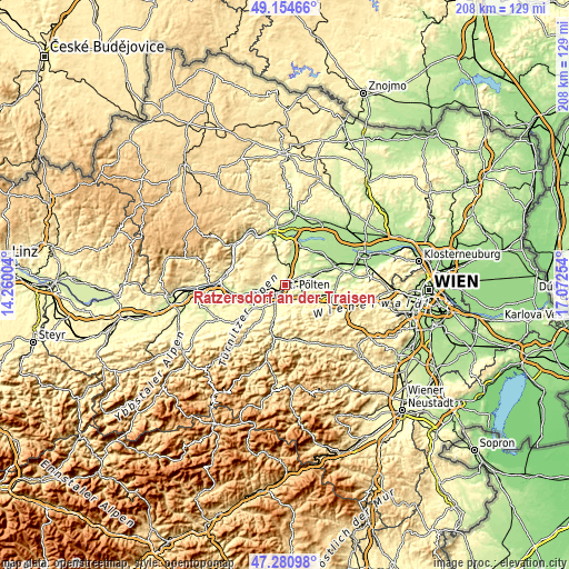 Topographic map of Ratzersdorf an der Traisen