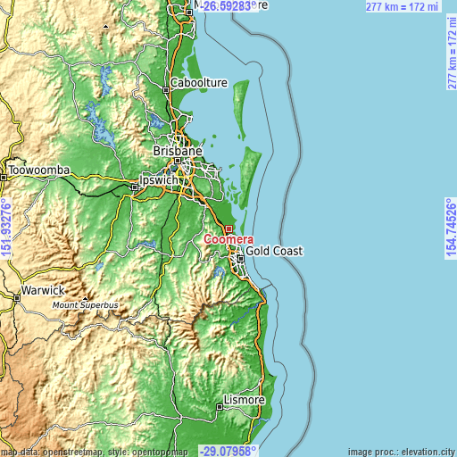 Topographic map of Coomera