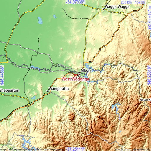 Topographic map of West Wodonga