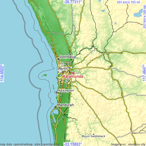 Topographic map of Kalamunda