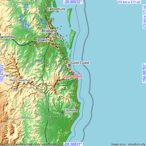 Topographic map of Currumbin