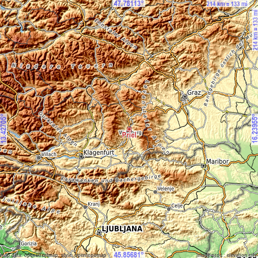 Topographic map of Priel