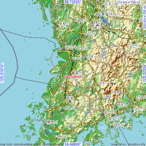 Topographic map of Jeongeup